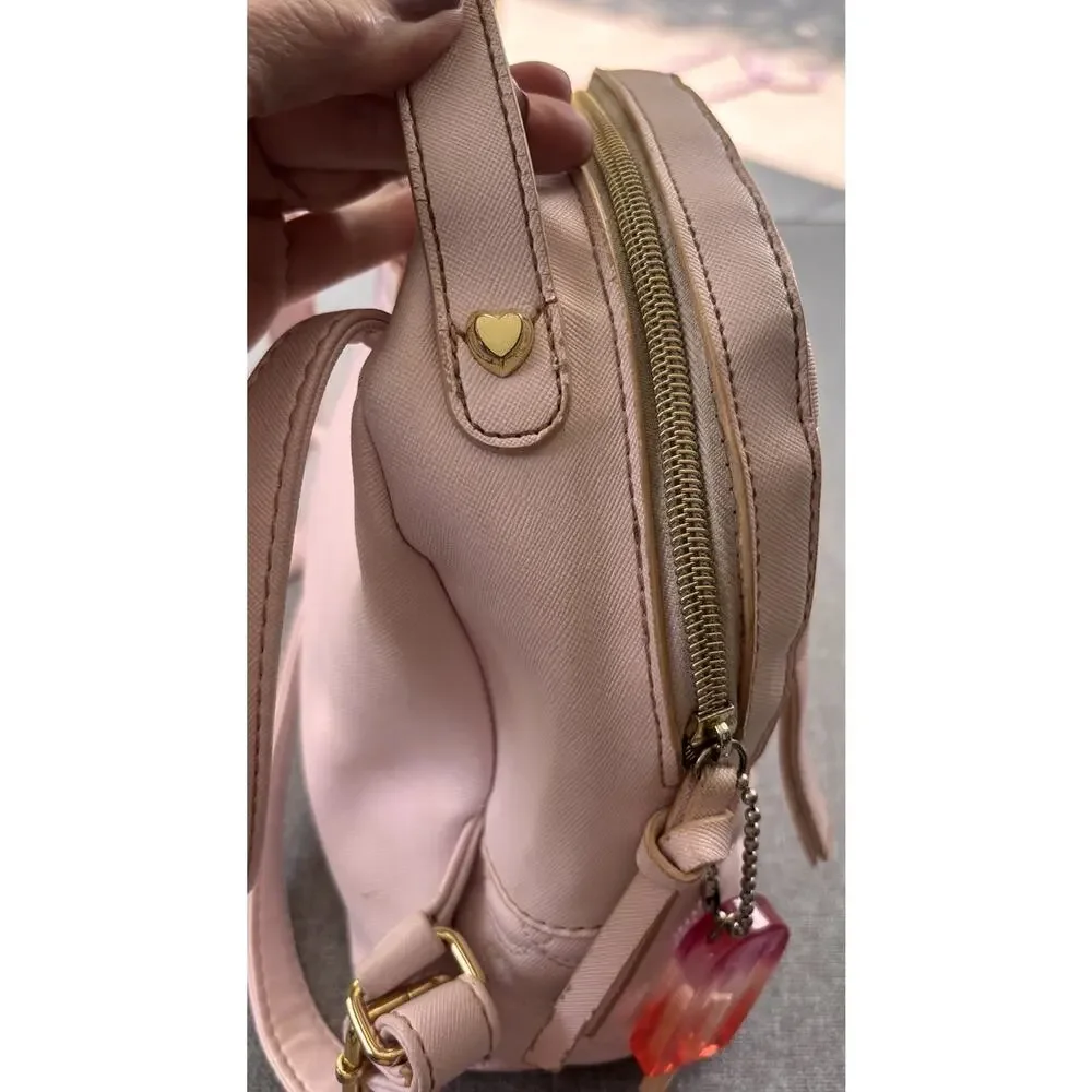 Betsey Johnson Womens Pink Blush Quilted Backpack Zipper Pockets Logo Lined